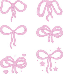 Pink Bows Set Illustration Coquette Collection