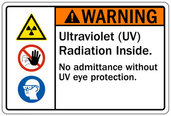 Ultraviolet safety sign ultraviolet radiation inside. No admittance without UV eye protection