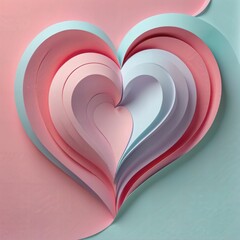 paper heart 3D illustration. AI generates images. Valentine background. pastel colour design. 3D render style. object geometric scene. romantic creative hand craft. cute shape idea. copy space