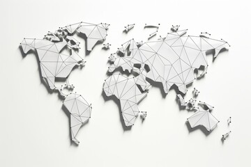 World Map with Interconnected Network Lines, Representing Global Connectivity, on an Isolated White Surface, Generative AI