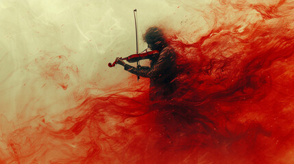 A conceptual image of a person playing a violin, with the music visually flowing into their bloodstream,