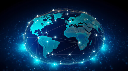 Naklejka premium Futuristic technology background of digital glowing waves and network system