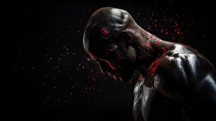 Shadowed Grit: Intense Boxer in Red Splatter - The Essence of Combat