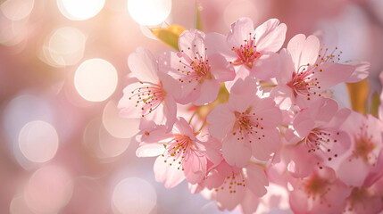 Spring background, blooming peach blossom branches on pink bokeh background