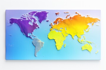 World Map with Vibrant Gradient, Symbolizing Climate Zones, Featured on an Isolated White Surface, Generative AI
