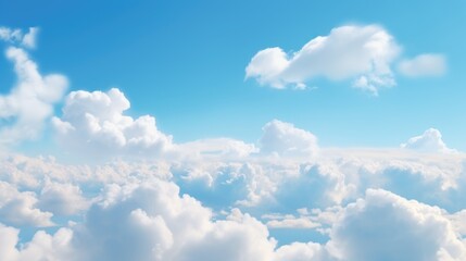 Naklejka na ściany i meble Large white soft clouds on a blue sky, view from above