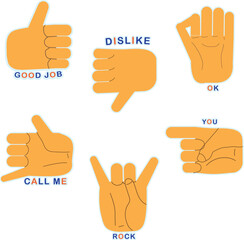 These are hand gestures. By hand in body language you can say good job, dislike, ok, call me, you, rock.