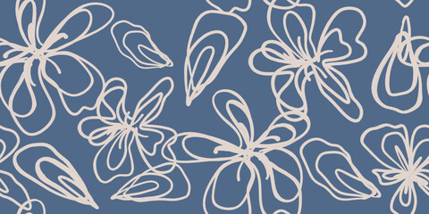 Modern lines floral with flowers print. Seamless pattern. Hand drawn style.