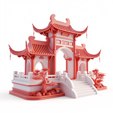 3D rendering of Chinese style ancient architectural scene, Chinese style architectural scene concept illustration