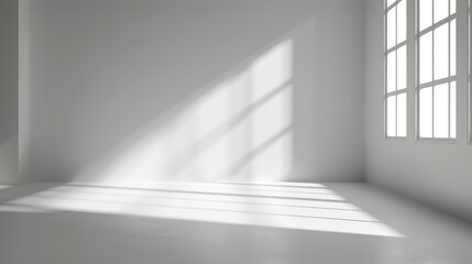 Abstract white studio background, empty gray room with shadows of window - obrazy, fototapety, plakaty