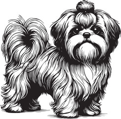 shih tzu dog pet in line art illustration with transparent background