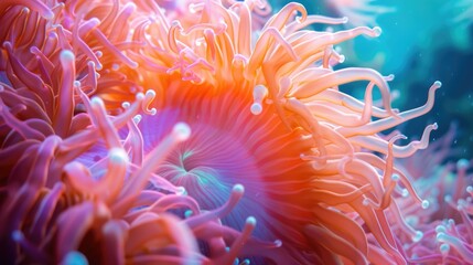 Naklejka na ściany i meble nemone actinia texture close up underwater reef sea coral background