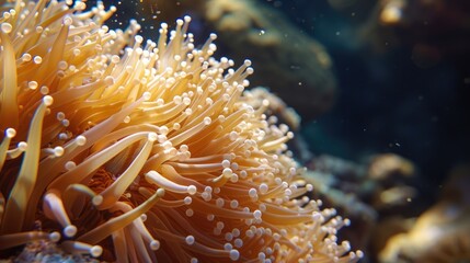 Naklejka na ściany i meble nemone actinia texture close up underwater reef sea coral background