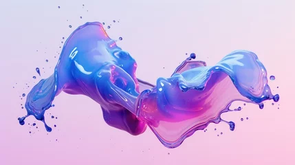 Fotobehang 3d blue and purple gradient color floating liquid blob abstract background © fledermausstudio