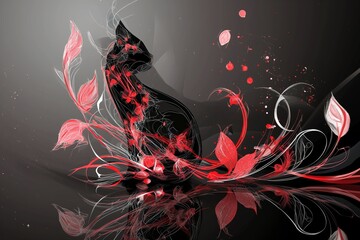 Abstract Feline Elegance: Red, White, and Black Color Fusion Background