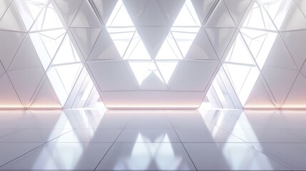 3D Elegant white futuristic light and reflection triangle wall background