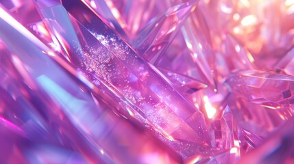 abstract 3d realistic crystal shards with ainbow reflexes in pink and purple color