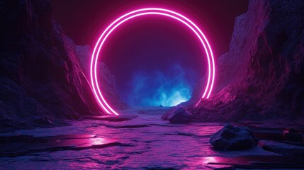 abstract cosmic landscape with pink blue neon portal