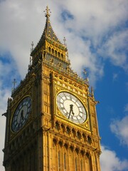 Fototapeta na wymiar Gothic clocktower at Big Ben under the blue sky in London, UK