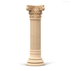 Single tall ancient beige color Roman column  on transparency background PNG