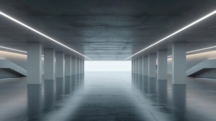 modern showroom with empty floor for car park and concrete corridor background template