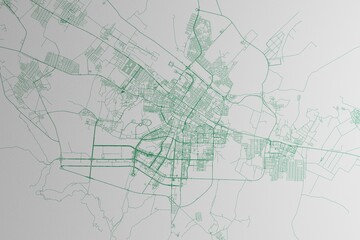 Map of the streets of Ashgabat (Turkmenistan) made with green lines on white paper. 3d render, illustration - obrazy, fototapety, plakaty