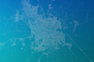 Map of the streets of Cordoba (Argentina) made with white lines on greenish blue gradient background. 3d render, illustration - obrazy, fototapety, plakaty
