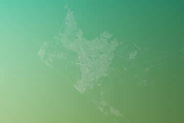 Map of the streets of Trujillo (Peru) made with white lines on yellowish green gradient background. Top view. 3d render, illustration