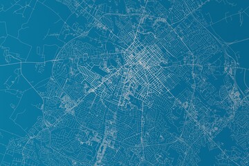 Map of the streets of Lexington (Kentucky, USA) made with white lines on blue background. 3d render, illustration - obrazy, fototapety, plakaty