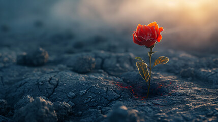 A flower rises from ashes defying and inspiring - obrazy, fototapety, plakaty