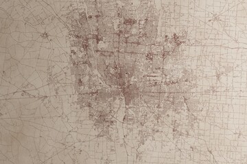Map of Columbus (Ohio, USA) on an old vintage sheet of paper. Retro style grunge paper with light coming from right. 3d render