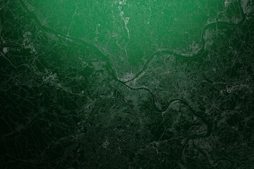 Street map of Pittsburgh (Pennsylvania, USA) engraved on green metal background. Light is coming from top. 3d render, illustration - obrazy, fototapety, plakaty