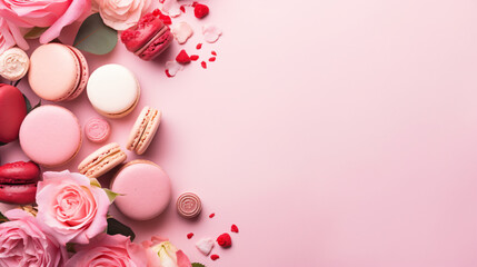 Modern valentines day card roses macaroons