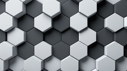 Hexagons on an abstract black and white background. - obrazy, fototapety, plakaty