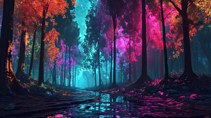 Fantasy forest in the fog.