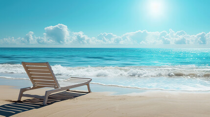 Fototapeta na wymiar Wicker beach chair on a tropical beach on a sunny day.