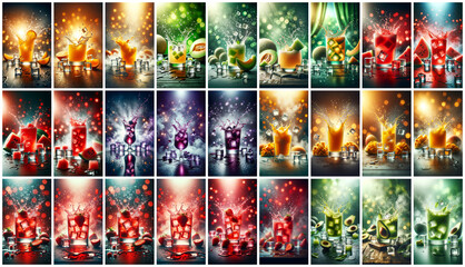 Mega collection of 27 social media story background fruit juice. used for smoothie bar advertising