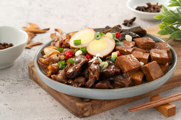 Delicious lu wei, lou mei, braised dishes with master stock or lou sauce.