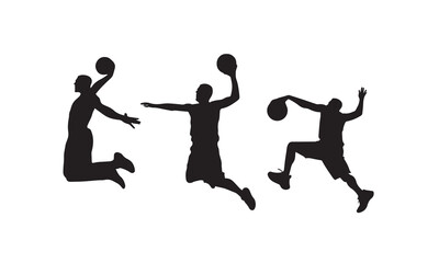 Basketball player silhouette, jump, action, active, game, player, team, basket, illustration