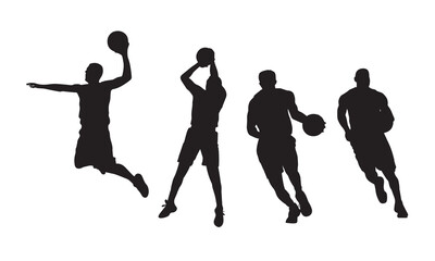 Basketball player silhouette, jump, action, active, game, player, team, basket, illustration