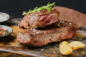 Closeup view of uncut beef strip steak
