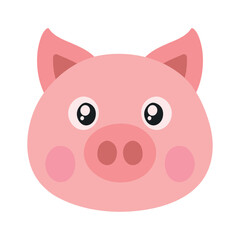 Flat Pig Head Farm Animal Character inCute Doodle Cartoon Vector Illustration