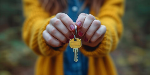 Homeownership Symbol: The hand holding the keys symbolizes the purchase of a new home or property.