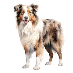 Fototapeta premium Australian Shepherd dog breed watercolor illustration. Cute pet drawing isolated on white background