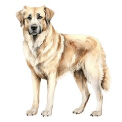 Anatolian Shepherd dog breed watercolor illustration. Cute pet drawing isolated on white background.