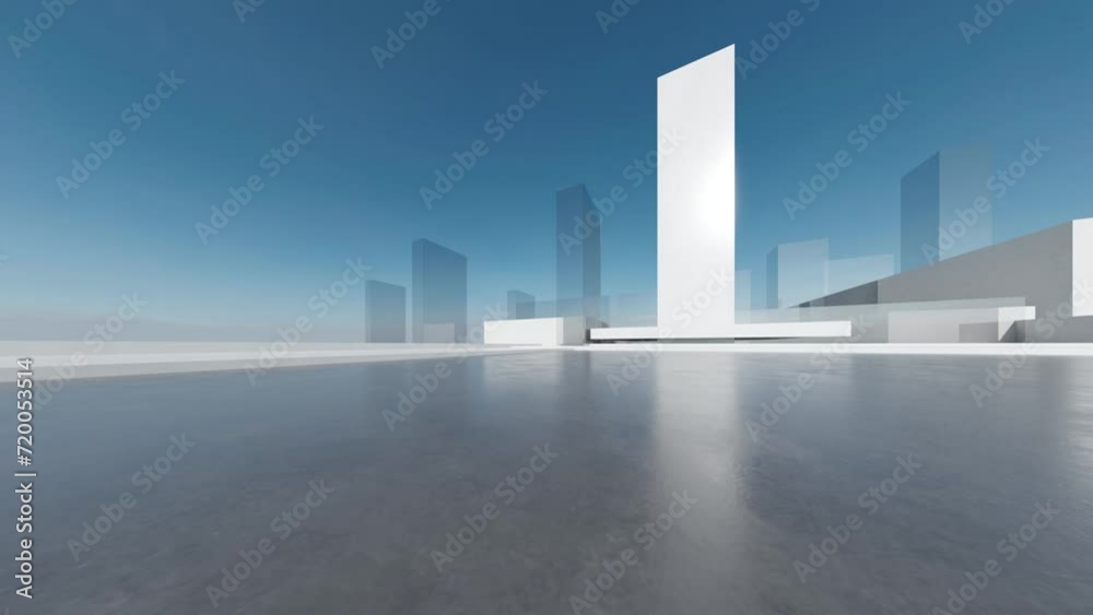 Poster 3d render of abstract futuristic architecture with concrete floor.