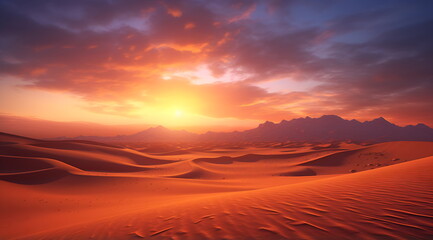 Fototapeta na wymiar a desert filled with sand dunes and sunset, generative ai