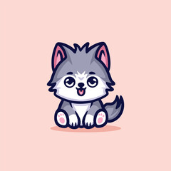 Cute Wolf Cartoon Mascot Animal Vector Logo Design illustration