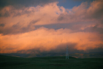 The sunset glow on the grasslands of Inner Mongolia in China.