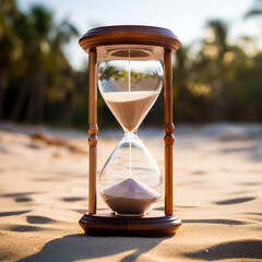 Hourglass on a sand dune beach